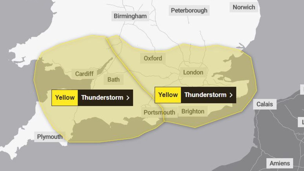 The Met Office has issued warnings for rain and thunderstorms - with the alerts in place until Thursday morning.